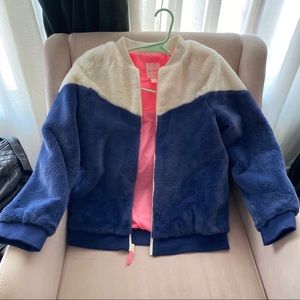 Cat and Jack Ivory and Blue faux fur bomber